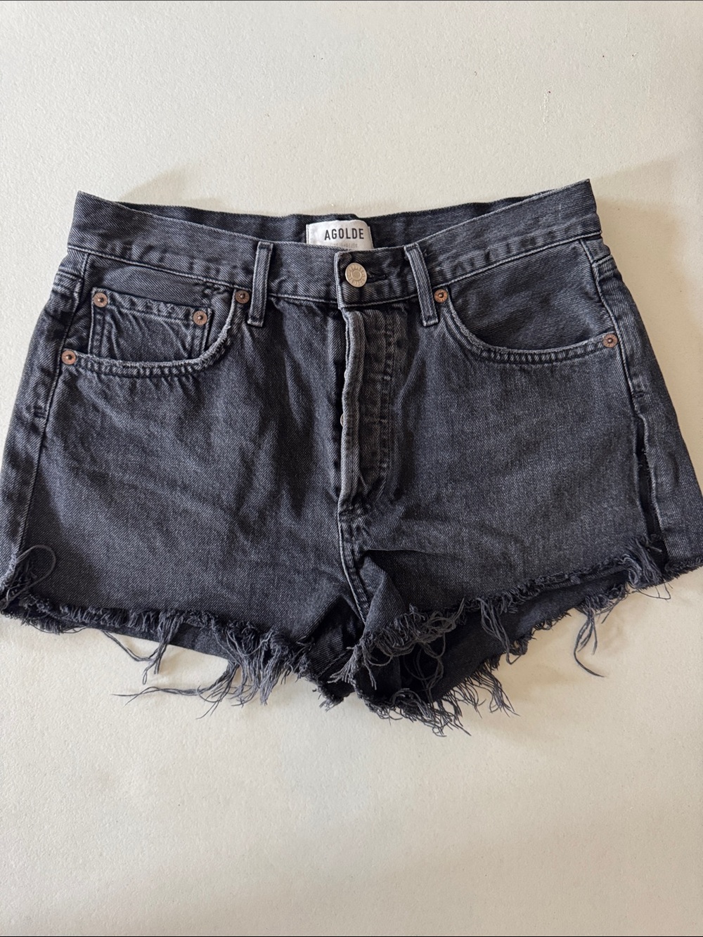 Agolde Black Frayed Hem Denim Shorts Size 26